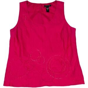 Valerie Stevens Tank Top 100% Linen Scoop Neck Beaded Detail Sleeveless Womens M